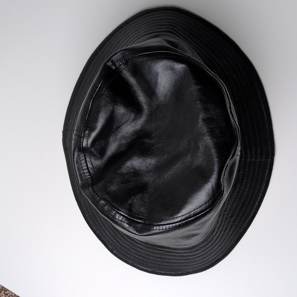 Black Vegan Leather Bucket Hat Adult One Size - Picture 4 of 14